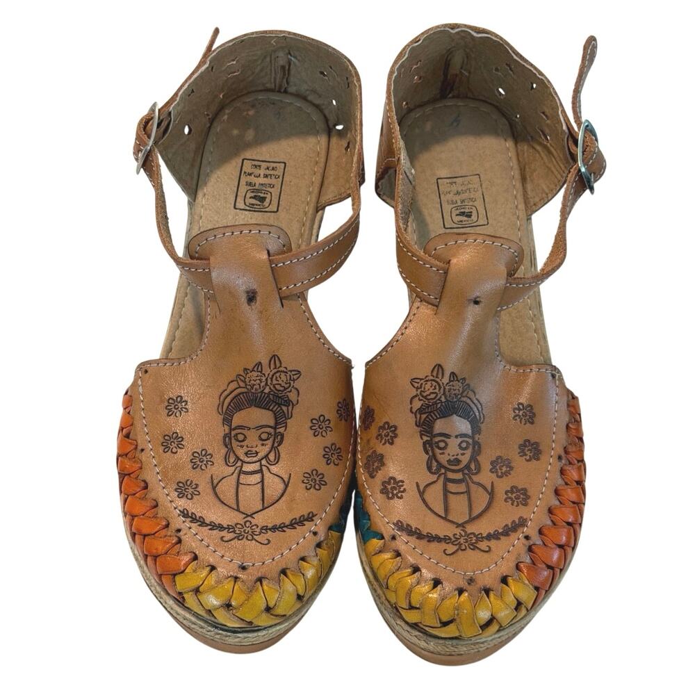 Handmade Mexican wedge heel Haurache sandals shoes 5.5-6